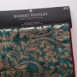 NWT Robert Stanley Green Damask Table Runner